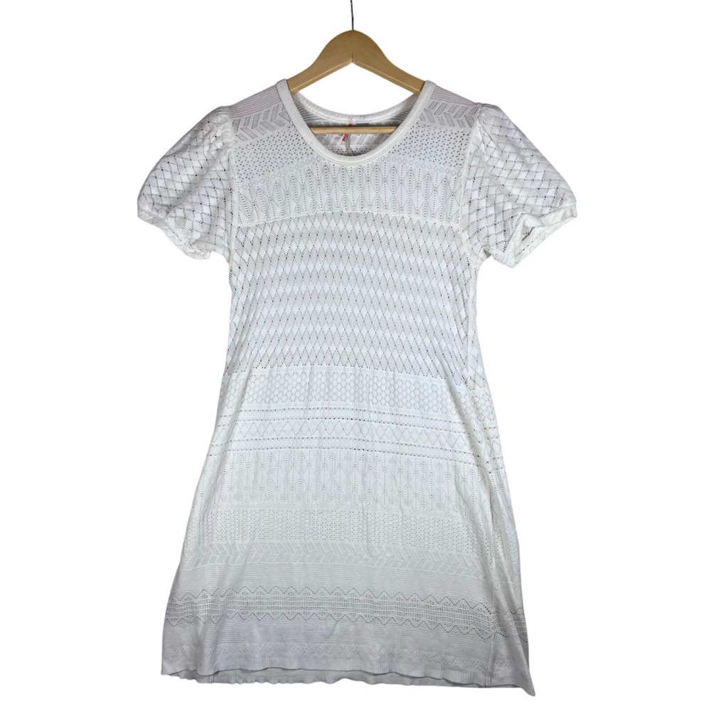Anthropologie Ric Rac White‎ Knit Crochet Mini Dress Womens L Boho Cottagecore